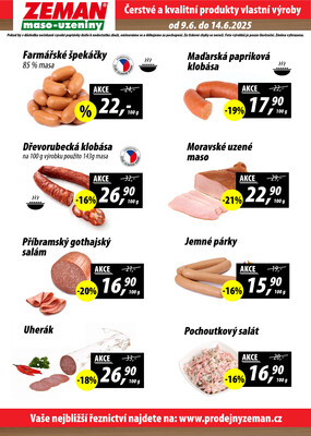 ZEMAN maso-uzeniny akční leták pro vybrané prodejny první skupiny od 9.6. do 15.6.2025