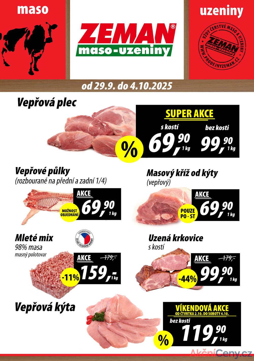 Leták ZEMAN maso-uzeniny - ZEMAN maso-uzeniny akční leták pro vybrané prodejny druhé skupiny od 29.9. do 4.10.2025 - strana 1