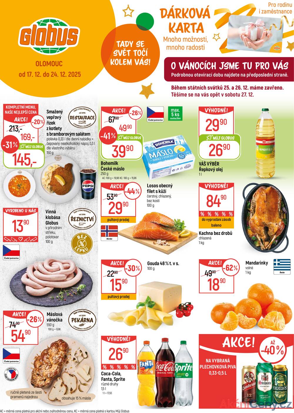 Leták Globus - Akční leták Globus 17.12. - 24.12.2025 - Globus Olomouc - strana 1
