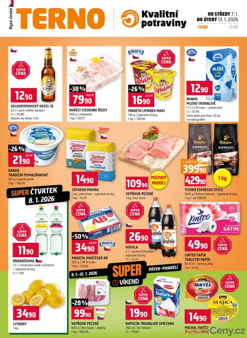Leták Terno - Terno České Budějovice, Třeboň, Trhové sviny, Bechyně, Týn nad Vltavou od 7.1. do 13.1.2026 - strana 1 Leták Terno - Terno České Budějovice, Třeboň, Trhové sviny, Bechyně, Týn nad Vltavou od 7.1. do 13.1.2026 - strana 1