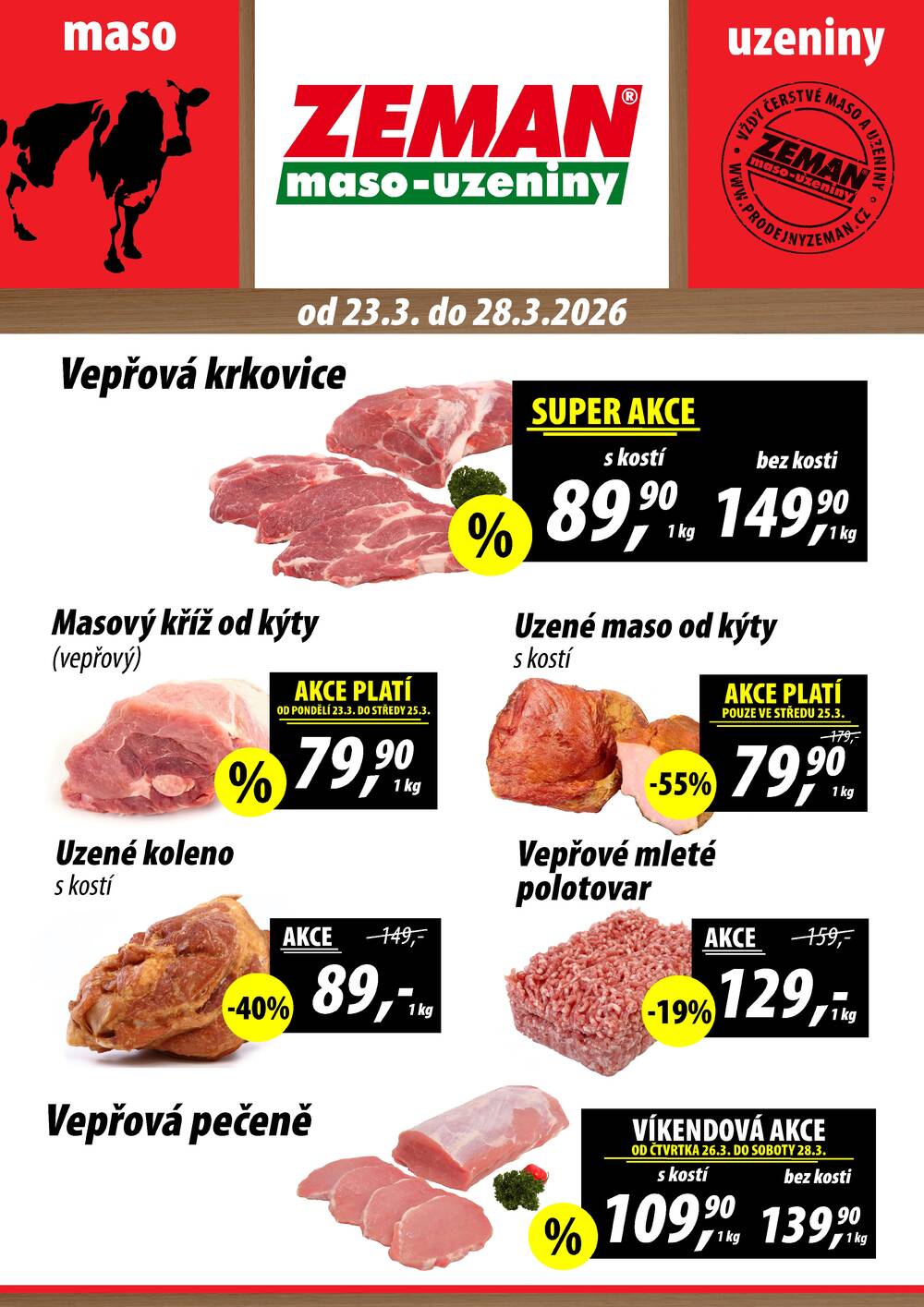 Leták ZEMAN maso-uzeniny - ZEMAN maso-uzeniny akční leták pro vybrané prodejny první skupiny od 23.3. do 28.3.2026 - strana 1