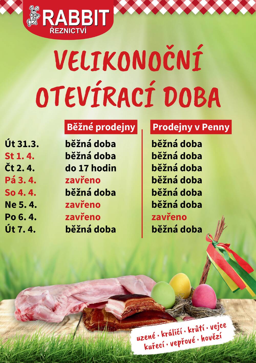 RABBIT řeznictví velikonoční nabídka od 23.3. do 14.4.2026