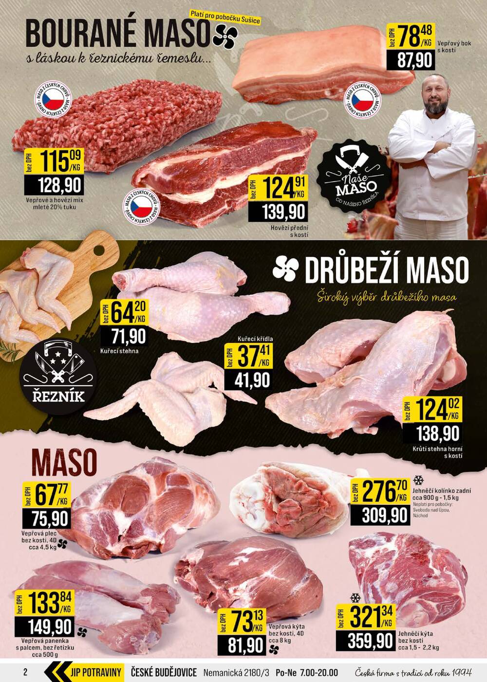 JIP Cash & Carry České Budějovice, Most, Náchod, Polička, Sušice a Svoboda nad Úpou od 1.4. do 7.4.2026