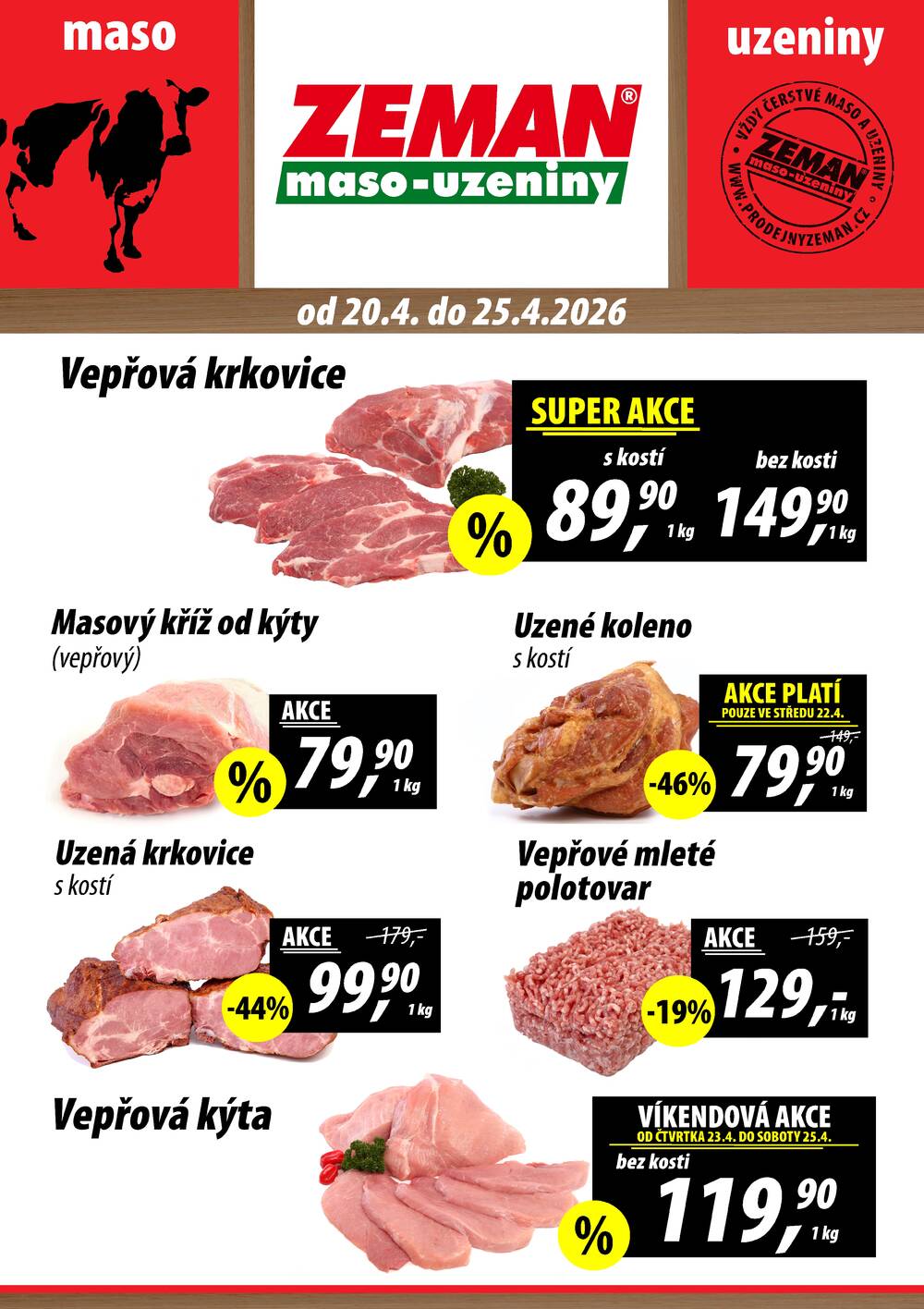 ZEMAN maso-uzeniny akční leták pro vybrané prodejny první skupiny od 20.4. do 25.4.2026