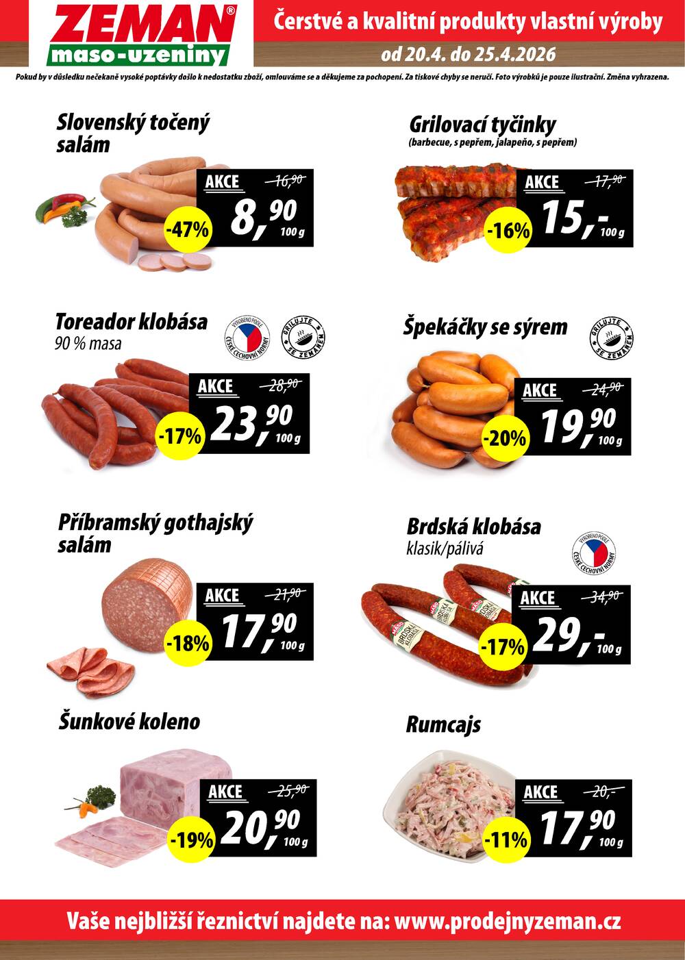 ZEMAN maso-uzeniny akční leták pro vybrané prodejny první skupiny od 20.4. do 25.4.2026