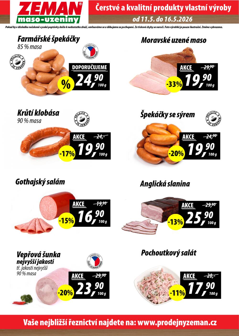 ZEMAN maso-uzeniny akční leták pro vybrané prodejny první skupiny od 11.5. do 16.5.2026
