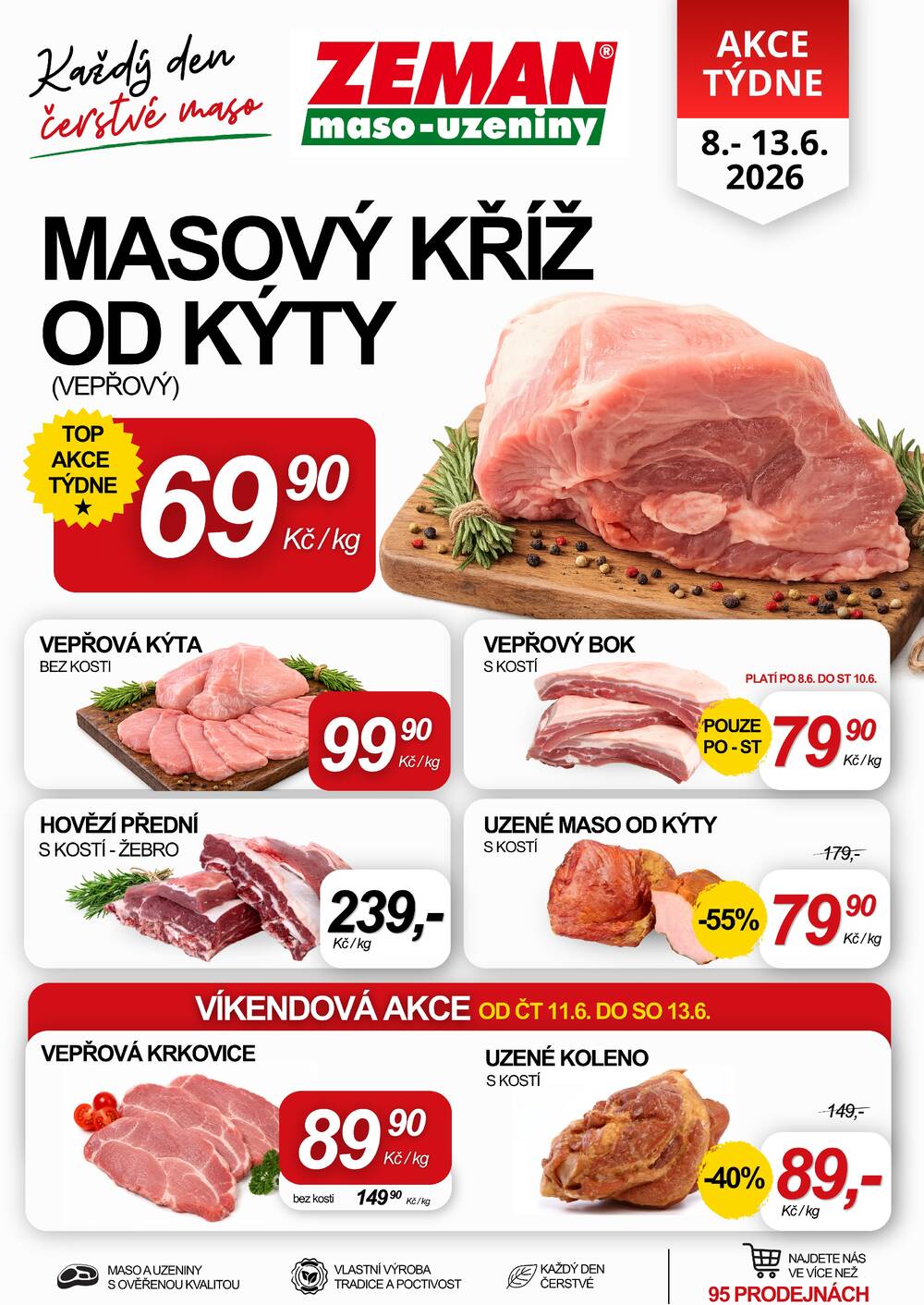 Leták ZEMAN maso-uzeniny - ZEMAN maso-uzeniny akční leták pro vybrané prodejny první skupiny od 8.6. do 13.6.2026 - strana 1 Leták ZEMAN maso-uzeniny - ZEMAN maso-uzeniny akční leták pro vybrané prodejny první skupiny od 8.6. do 13.6.2026 - strana 1
