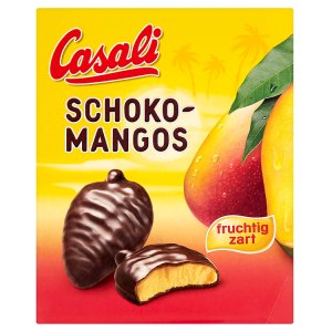Casali Pěnová cukrová náplň s mango příchutí máčená v jemné hořké čokoládě 150g