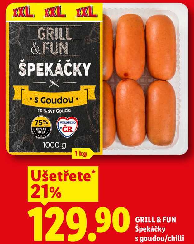 GRILL & FUN Špekáčky s goudou/chilli 1 kg