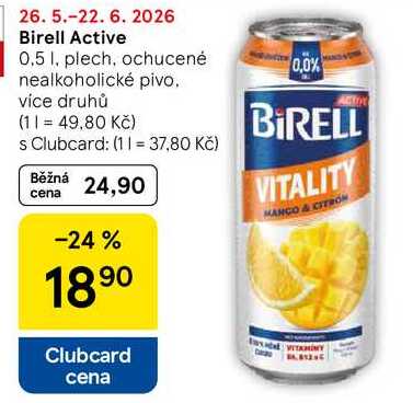 Birell Active, 0,5 l, plech, ochucené nealkoholické pivo