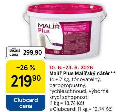 Malíř Plus Malířský nátěr, 14+2 kg, tónovatelný