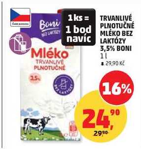 TRVANLIVÉ PLNOTUČNÉ LAKTÓZY Mléko 3,5% BONI, 1 l 