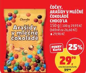 ČOČKY, ARAŠÍDY V MLÉČNÉ ČOKOLÁDĚ CHOCO'LA, 150 g