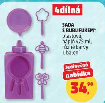 SADA S BUBLIFUKEM plastová, náplň 475 ml, různé barvy, 1 balení