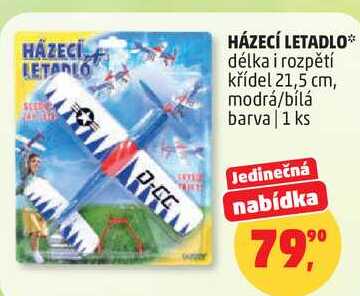 HÁZECÍ LETADLO délka i rozpětí křídel 21,5 cm, modrá/bílá barva, 1 ks  