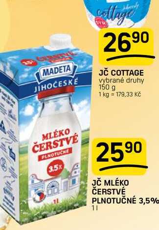 JČ MLÉKO ČERSTVÉ PLNOTUČNÉ 3,5% 1l
