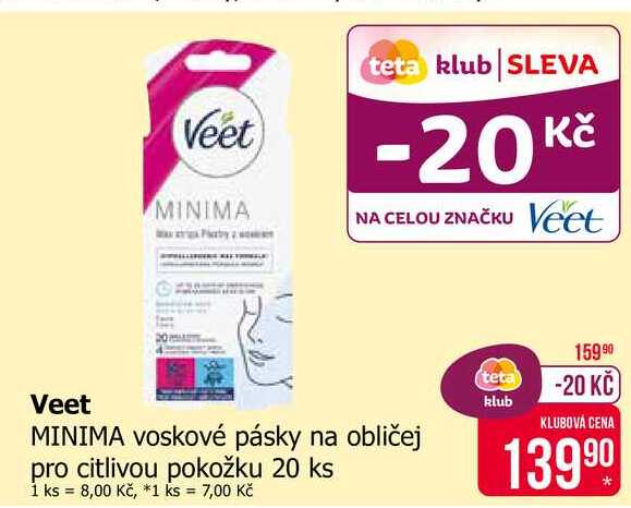 Veet voskové pásky na obličej pro citlivou pokožku 20 ks 