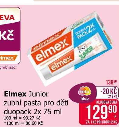 Elmex Junior zubní pasta pro děti duopack 2x 75 ml  