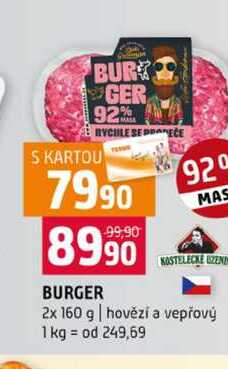 BURGER 2x 160 g hovězí a vepřový