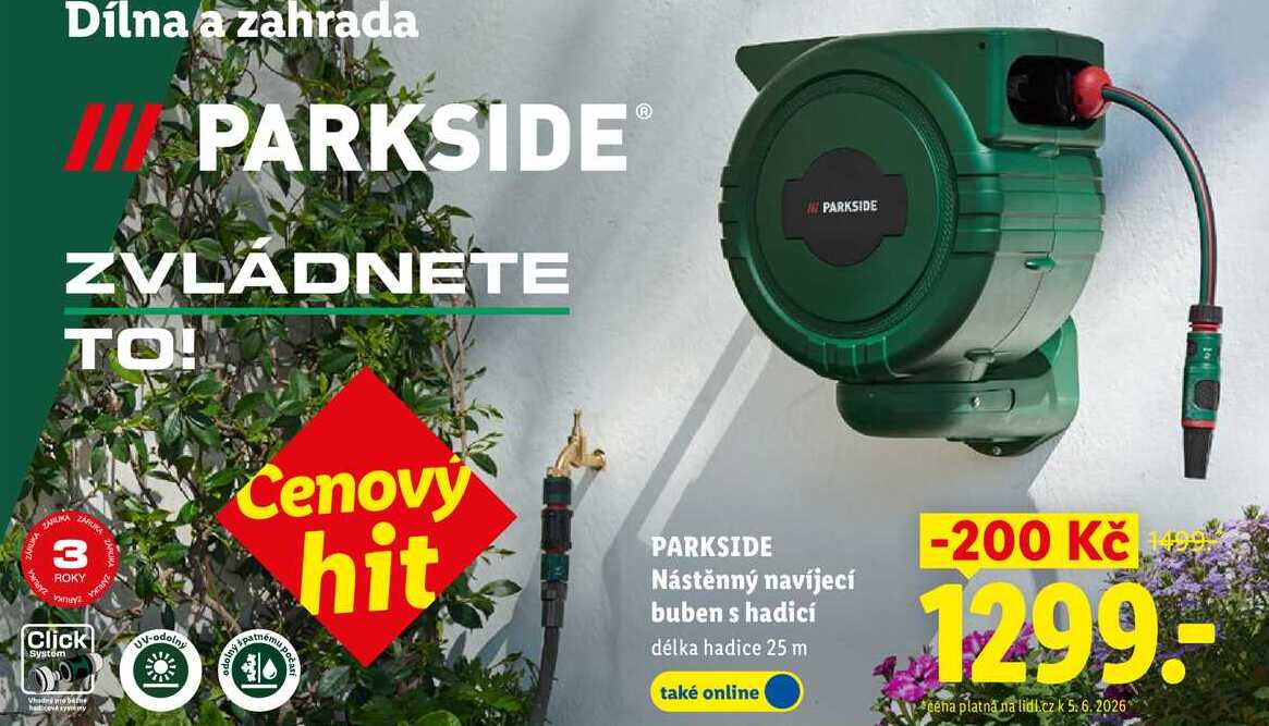 PARKSIDE Nástěnný navíjecí buben s hadicí, délka hadice 25 m