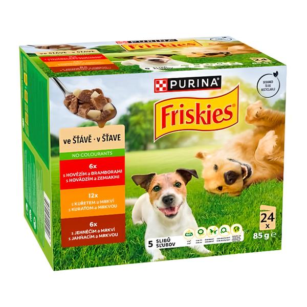Friskies Adult kapsičky pro psy hovězí, kuře, jehněčí ve šťávě 24x85g
