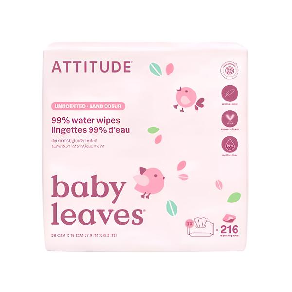 Attitude Vlhčené ubrousky ATTITUDE Baby leaves bez vůně - výhodné balení (3 x 72 ks)