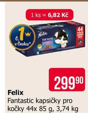 Felix Fantastic kapsičky pro kočky 44x 85 g, 3,74 kg