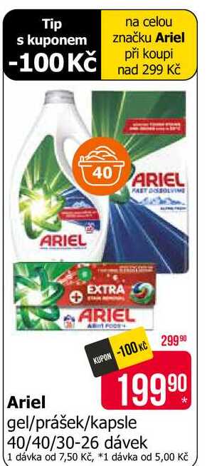 ARIEL gel/prášek/kapsle 40/40/30-26 dávek