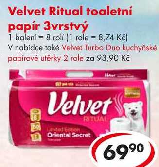 Velvet Ritual toaletní papír 3vrstvý, 8 rolí