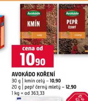 AVOKÁDO KOŘENÍ 30 g kmín celý 20 g pepř černý mletý