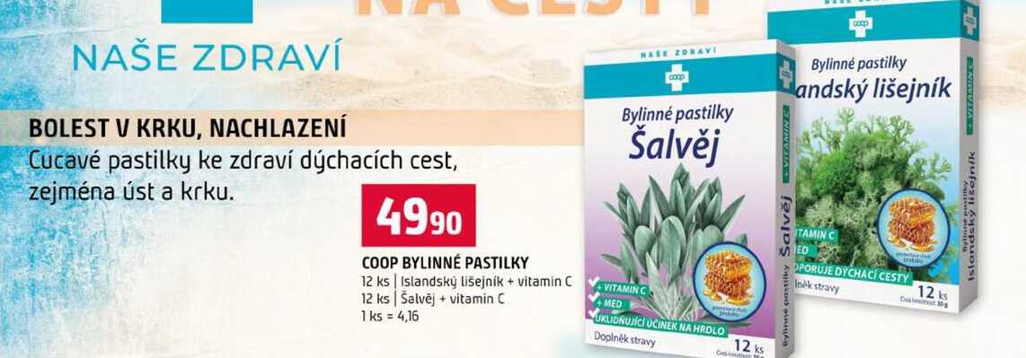 COOP BYLINNÉ PASTILKY 12 ks Islandský lišejník + vitamin C 12 ks Šalvěj + vitamin C