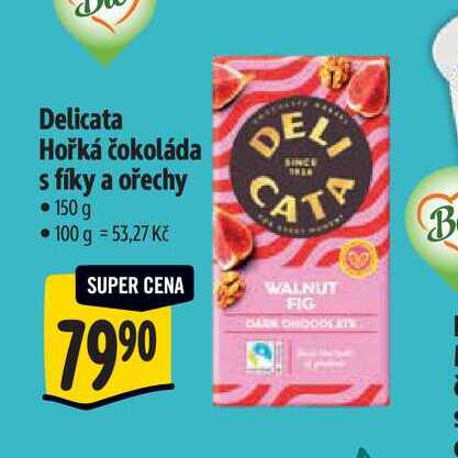 Delicata Hořká čokoláda s fíky a ořechy 150 g  