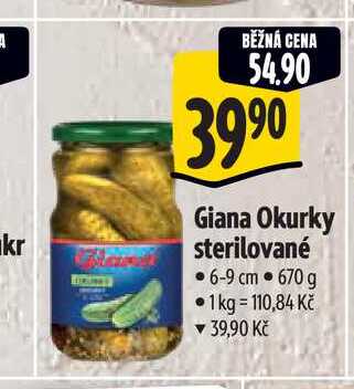   Giana Okurky sterilované 6-9 cm 670 g  