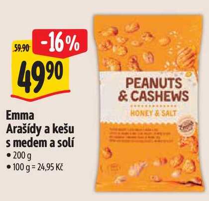 Emma Arašídy a kešu s medem a solí, 200 g