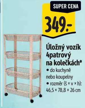 Úložný vozík 4patrový na kolečkách