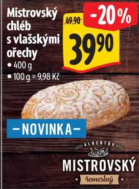 Mistrovský chléb s vlašskými ořechy, 400 g