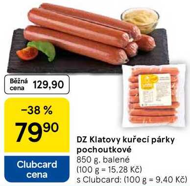 DZ Klatovy kuřecí párky pochoutkové, 850 g