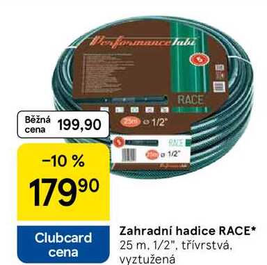 Zahradní hadice RACE, 25 m. 1/2". třívrstvá. vyztužená