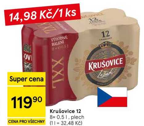 Krušovice 12, 8× 0,5 l, plech