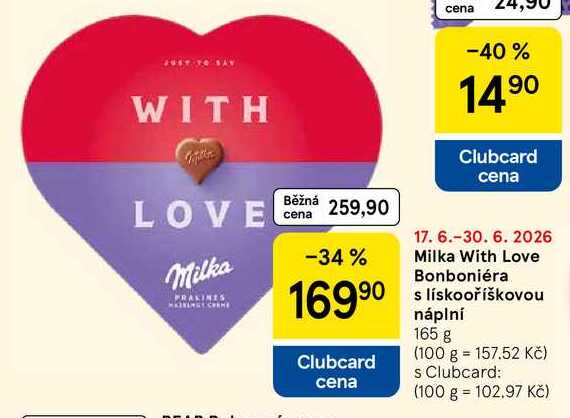 Milka With Love Bonboniéra s lískooříškovou náplní, 165 g