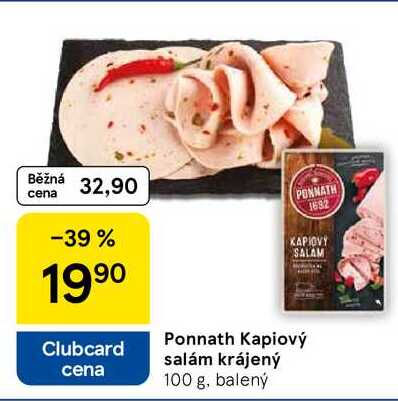 Ponnath Kapiový salám krájený, 100 g, balený