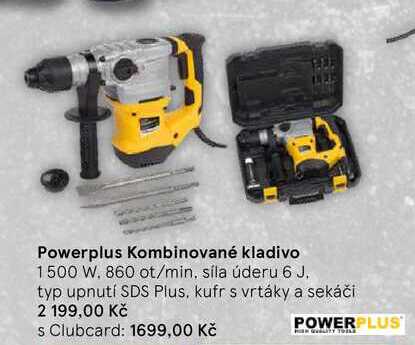 Powerplus Kombinované kladivo, 1500 W. 860 ot/min, síla úderu 6 J. typ upnutí SDS Plus, kufr s vrtáky a sekáči