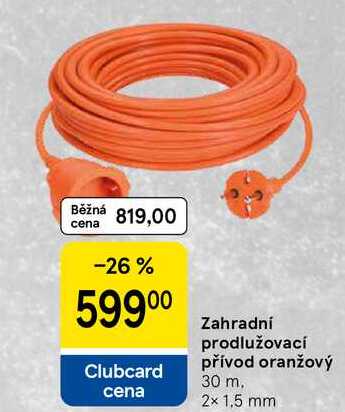 Zahradní prodlužovací přívod oranžový 30 m. 2x 1,5 mm