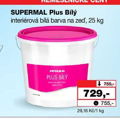 SUPERMAL Plus Bílý interiérová bílá barva na zeď, 25 kg 