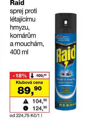 Raid sprej proti létajícímu hmyzu, komárům a mouchám, 400 ml