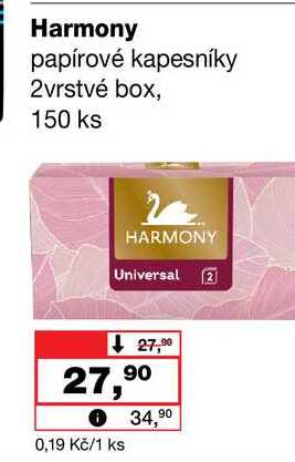 Harmony papírové kapesníky 2vrstvé box, 150 ks