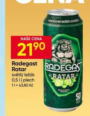 Radegast Ratar světlý ležák 0,5l plech