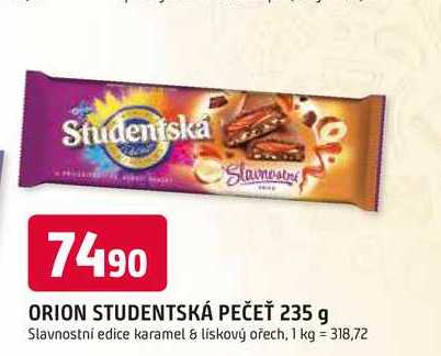 ORION STUDENTSKÁ PEČEŤ 235 g Slavnostní edice karamel & liskový ořech