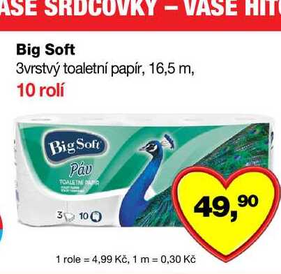 Big Soft 3vrstvý toaletní papír, 16,5 m, 10 rolí