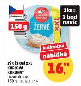 SÝR ŽERVÉ XXL KARLOVA KORUNA různé druhy, 150 g 